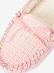 Pink Check Faux Fur Lined Moccasin Slippers - Image 8 of 8