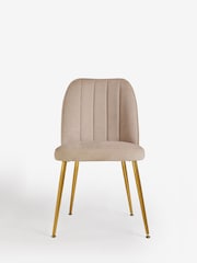 Set of 2 Fine Chenille Mink Brown Brushed Gold Leg Stella Non Arm Dining Chairs - Image 3 of 8