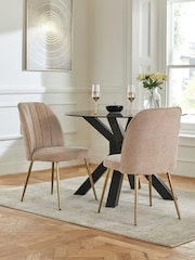 Set of 2 Fine Chenille Mink Brown Brushed Gold Leg Stella Non Arm Dining Chairs - Image 4 of 8