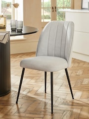 Set of 2 Fine Chenille Light Grey Stella Non Arm Dining Chairs - Image 1 of 9