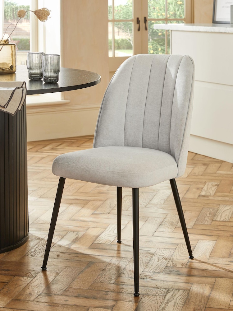 Set of 2 Fine Chenille Light Grey Stella Non Arm Dining Chairs - Image 1 of 9