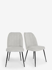 Set of 2 Fine Chenille Light Grey Stella Non Arm Dining Chairs - Image 2 of 9