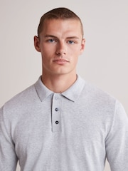 Light Grey Regular Knitted Long Sleeve Polo Shirt - Image 1 of 7