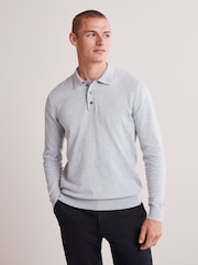 Light Grey Regular Knitted Long Sleeve Polo Shirt - Image 2 of 7