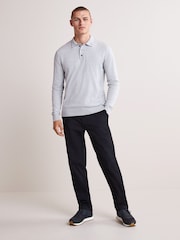 Light Grey Regular Knitted Long Sleeve Polo Shirt - Image 4 of 7