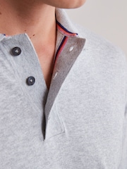 Light Grey Regular Knitted Long Sleeve Polo Shirt - Image 5 of 7