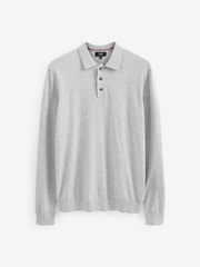 Light Grey Regular Knitted Long Sleeve Polo Shirt - Image 6 of 7