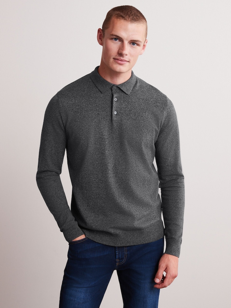 Charcoal Grey Regular Knitted Polo Shirt - Image 1 of 6