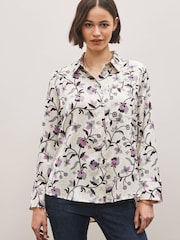 Ecru Cream Floral Western Style Long Sleeve Shirt - Image 1 of 4