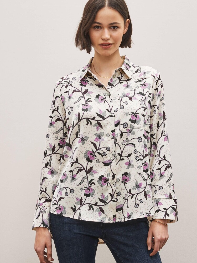 Ecru Cream Floral Western Style Long Sleeve Shirt - Image 1 of 4