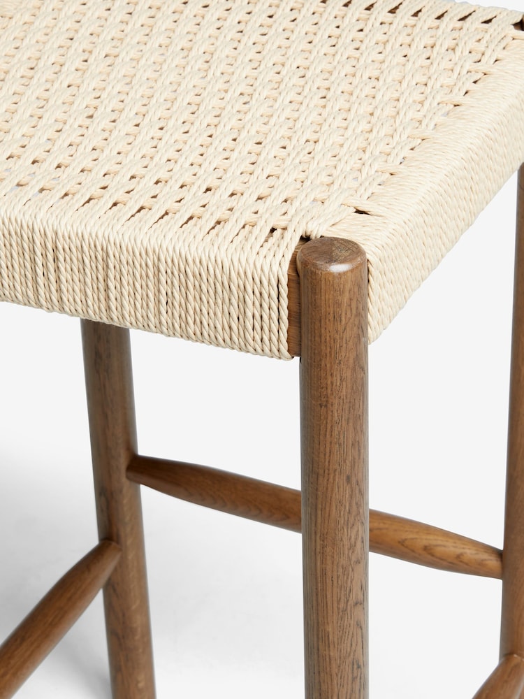 Set of 2 Bronx Wood Effect Woven Oslo Bar Stools - Image 5 of 5 Set of 2 Bronx Wood Effect Woven Oslo Bar Stools - Image 5 of 5
