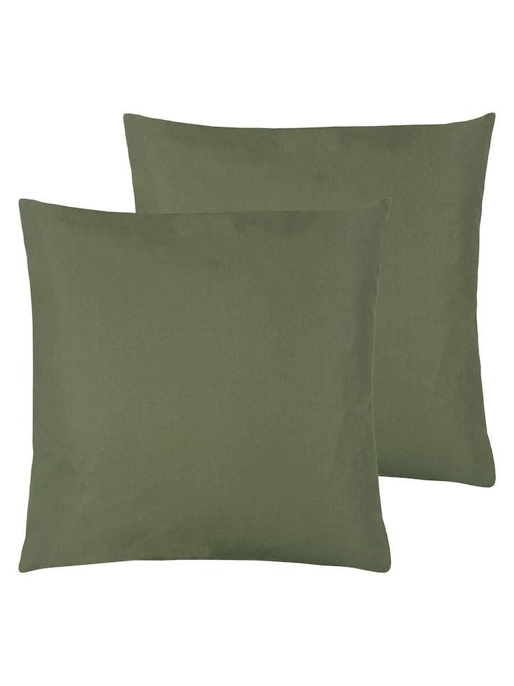 furn. Olive Green Plain Twin Pack Water UV Resistant Outdoor Cushions - Image 2 of 4
