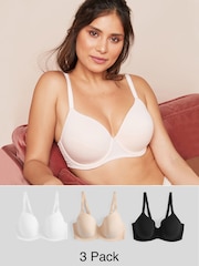 Black/White/Pastel Rose Nude Pad Full Cup DD+ Cotton Blend Ultimate Comfort Bras 3 Pack - Image 1 of 10