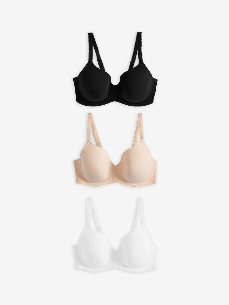 Black/White/Pastel Rose Nude Pad Full Cup DD+ Cotton Blend Ultimate Comfort Bras 3 Pack - Image 7 of 10