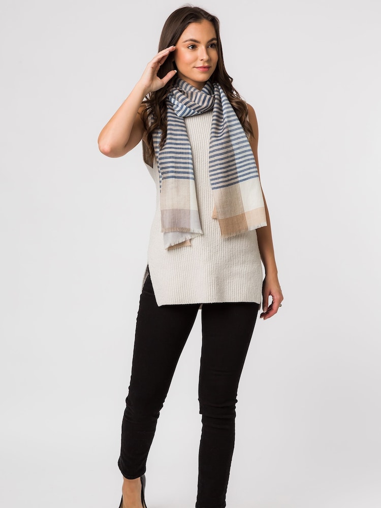 Pure Luxuries London Blue Accent Cashmere & Merino Wool Pashmina - Image 1 of 4