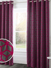 Fushsia Pink Flocked Geometric Eyelet Lined Curtains - Image 1 of 4