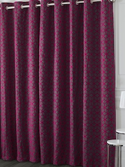 Fushsia Pink Flocked Geometric Eyelet Lined Curtains - Image 2 of 4