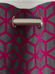 Fushsia Pink Flocked Geometric Eyelet Lined Curtains - Image 3 of 4