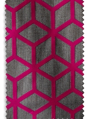 Fushsia Pink Flocked Geometric Eyelet Lined Curtains - Image 4 of 4