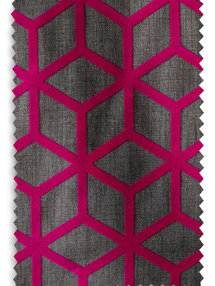 Fushsia Pink Flocked Geometric Eyelet Lined Curtains - Image 4 of 4