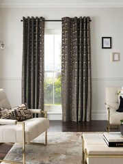 Charcoal Grey Next Collection Luxe Fretwork Heavyweight Velvet Eyelet Lined Curtains - Image 1 of 8