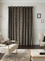 Charcoal Grey Next Collection Luxe Fretwork Heavyweight Velvet Eyelet Lined Curtains - Image 3 of 8