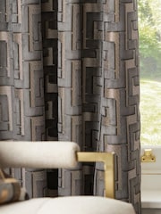 Charcoal Grey Next Collection Luxe Fretwork Heavyweight Velvet Eyelet Lined Curtains - Image 4 of 8