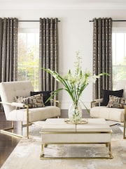 Charcoal Grey Next Collection Luxe Fretwork Heavyweight Velvet Eyelet Lined Curtains - Image 5 of 8