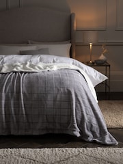 Grey Cosy Sherpa Fleece Grid Throw - Image 1 of 3