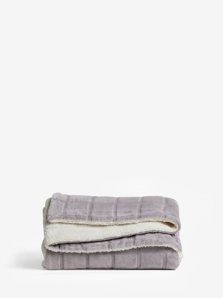 Grey Cosy Sherpa Fleece Grid Throw - Image 2 of 3
