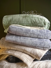 Grey Cosy Sherpa Fleece Grid Throw - Image 3 of 3