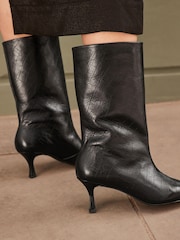 Black Signature Leather Chisel Toe Pull On Boots - Image 4 of 9