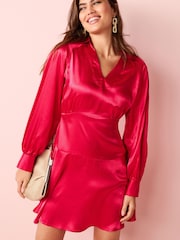Pink Satin Jacquard Mini Dress - Image 1 of 2