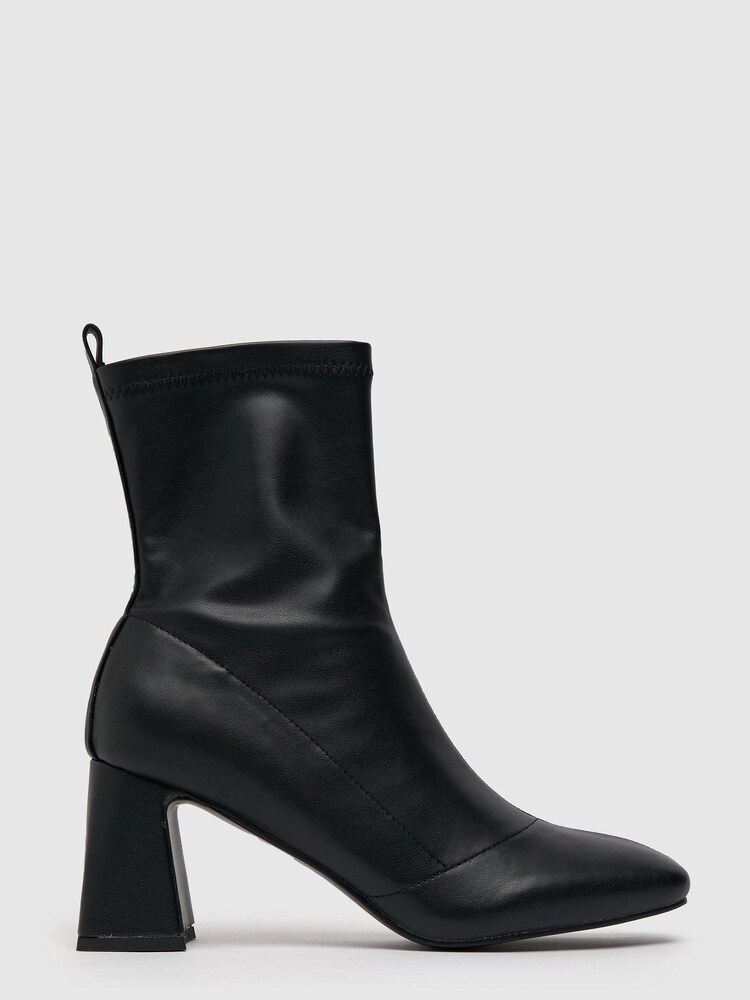 Schuh Bella Black Flared Heel Stretch Boots - Image 1 of 4
