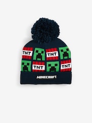 Minecraft Navy Blue License Knitted Pom Hat (3-16yrs) - Image 1 of 3