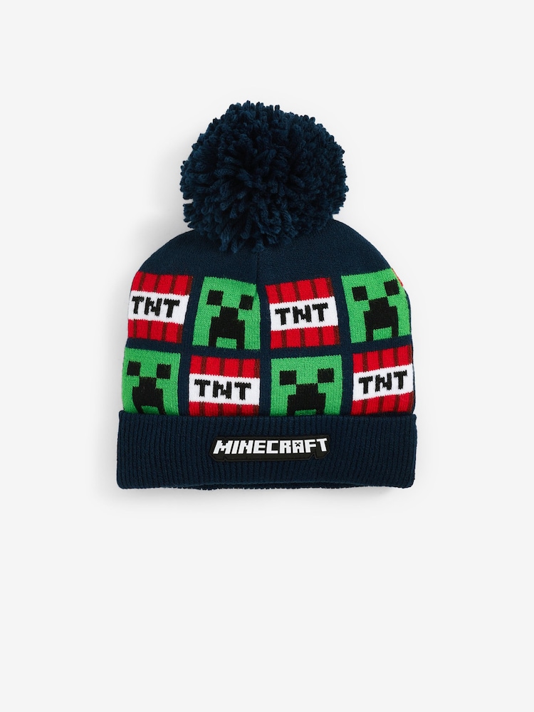 Minecraft Navy Blue License Knitted Pom Hat (3-16yrs) - Image 1 of 3