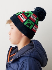 Minecraft Navy Blue License Knitted Pom Hat (3-16yrs) - Image 3 of 3