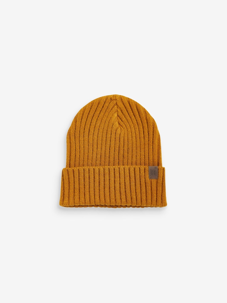 Black/Grey/Ochre Yellow 3 Pack Knitted Rib Beanies (1-16yrs) - Image 4 of 4
