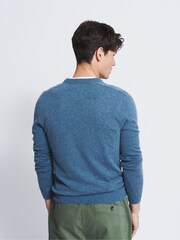 Aubin Blue Merino Cashmere Blend Sunningdale V-Neck Jumper - Image 2 of 4