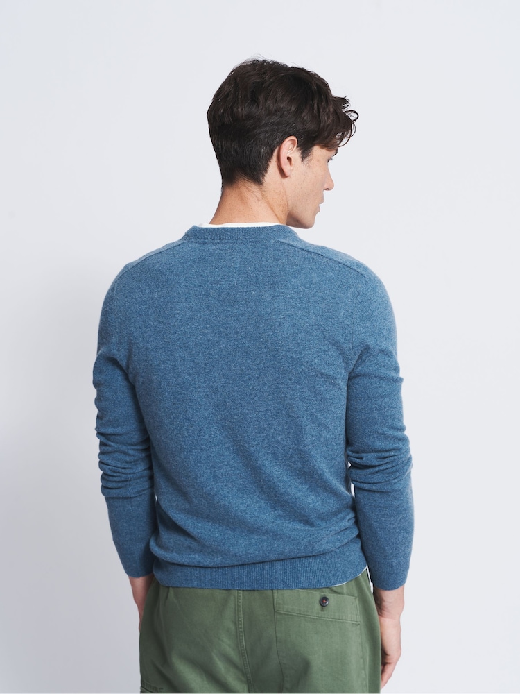 Aubin Blue Merino Cashmere Blend Sunningdale V-Neck Jumper - Image 2 of 4