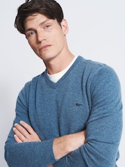 Aubin Blue Merino Cashmere Blend Sunningdale V-Neck Jumper - Image 3 of 4