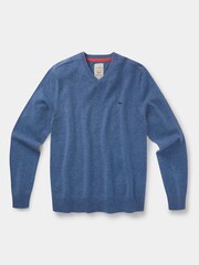 Aubin Blue Merino Cashmere Blend Sunningdale V-Neck Jumper - Image 4 of 4