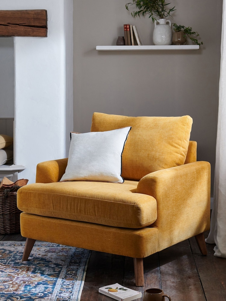 Fine Chenille Ochre Yellow Parker Armchair - Image 1 of 11