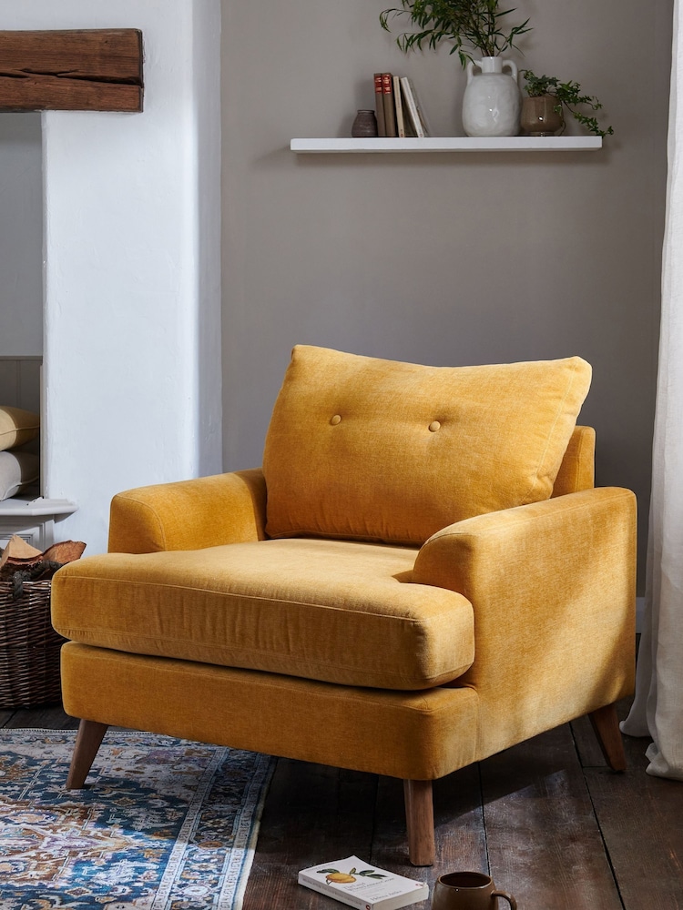 Fine Chenille Ochre Yellow Parker Armchair - Image 2 of 11