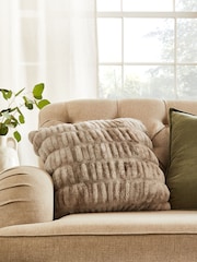 Cream Faux Fur Ruched Cushion - Image 1 of 1