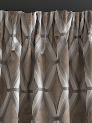 Grey Next Collection Luxe Heavyweight Geometric Cut Velvet Pencil Pleat Lined Curtains - Image 3 of 5