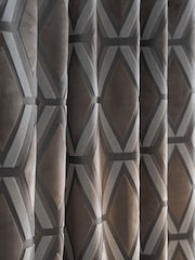 Grey Next Collection Luxe Heavyweight Geometric Cut Velvet Pencil Pleat Lined Curtains - Image 4 of 5