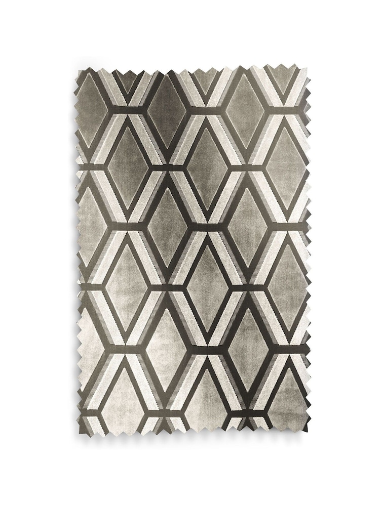 Grey Next Collection Luxe Heavyweight Geometric Cut Velvet Pencil Pleat Lined Curtains - Image 5 of 5