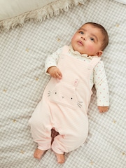 Baby Pink Character Bunny 2 Piece Velour Dungarees And Bodysuit Set (0mths-2yrs) - Image 1 of 8