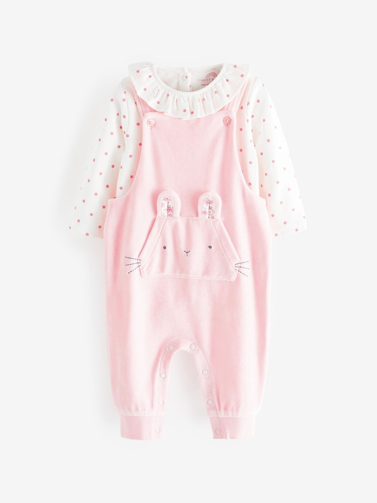 Lapin personnage rose pour bébé - 2 Pieces Ensemble salopette et body en velours (0mois-2ans) - Image 5 of 8